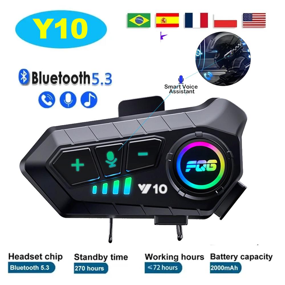 2026 Y70 Motorcycle Bluetooth Helmet Headset Earphone Colorful Lights IPX6 Waterproof Dual Connection Support for 2 Phones