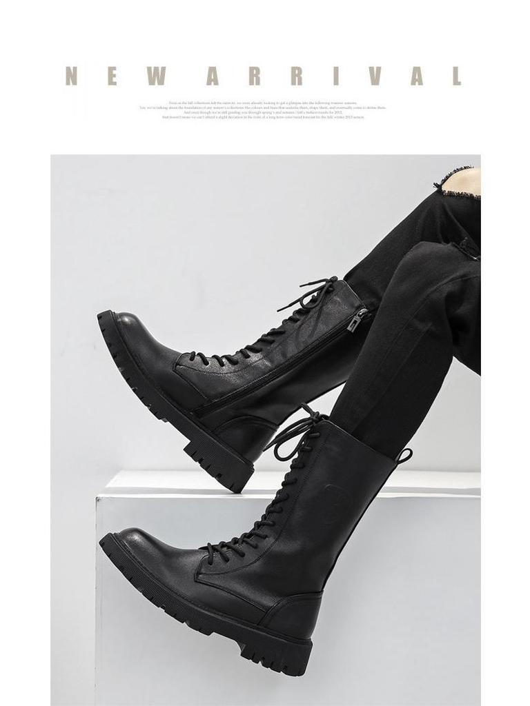 Herren Echtleder Martin Stiefel – Britischer Stil Lässige Ritterstiefel, Coole Motorradstiefel mit dicken Sohlen und Reißverschlüssen.