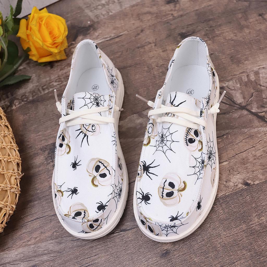 Large Size Women's  Halloween Pumpkin Printing Sneakers Fashion Women Shoes Breathable Flat Canvas Casual Shoes Zapatillas Mujer