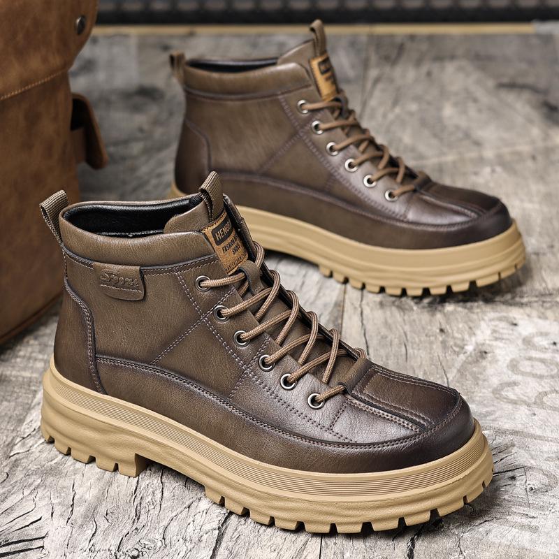 2024 Men's Mid-Cut Martin Boots with Velvet for Autumn and Winter – Trendy Men's Footwear