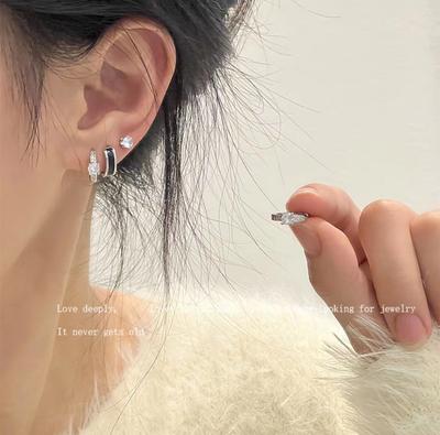 Tide Drop Oil Zircon Ear Buckles Niche Temperament Simple High-End Earrings Women'S Suit Earrings