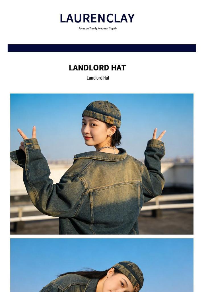 Unisex Distressed Denim Landlord Cap - Trendy Street Style Hipster Hat for Spring and Autumn