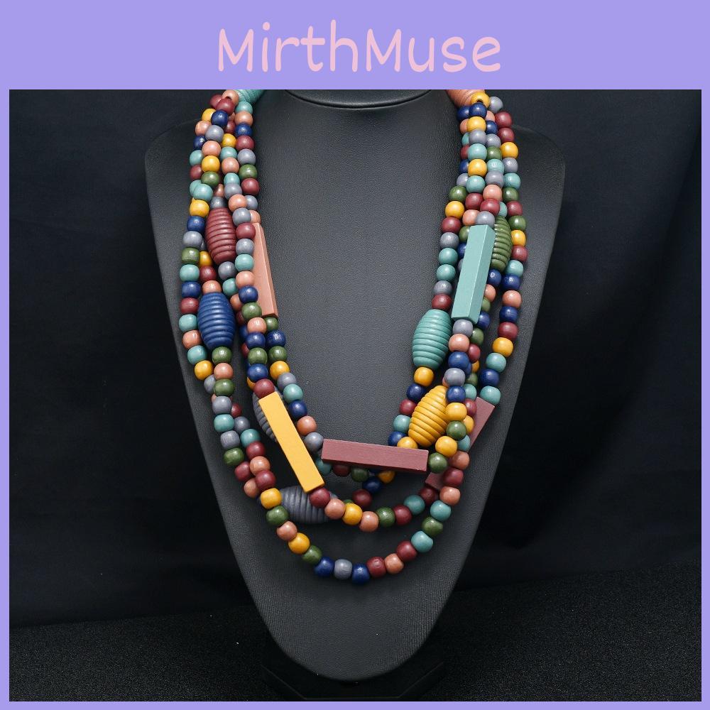 Ethnic Boho Style Wooden Beaded Necklace With Geometric Shapes For Womens Accessories