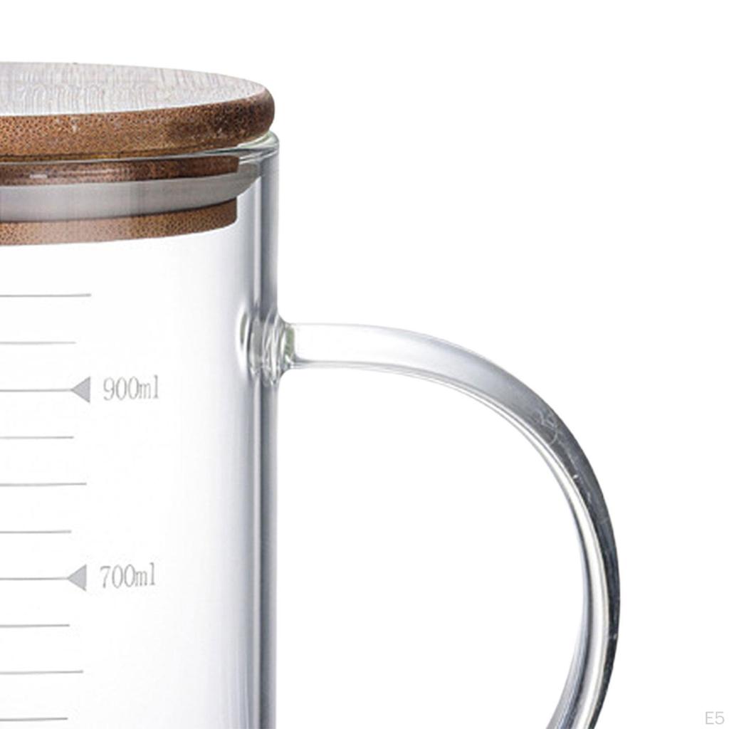 Cup Glass with Scale, Household Heat Resisttant Clear Water Pitcher lid,