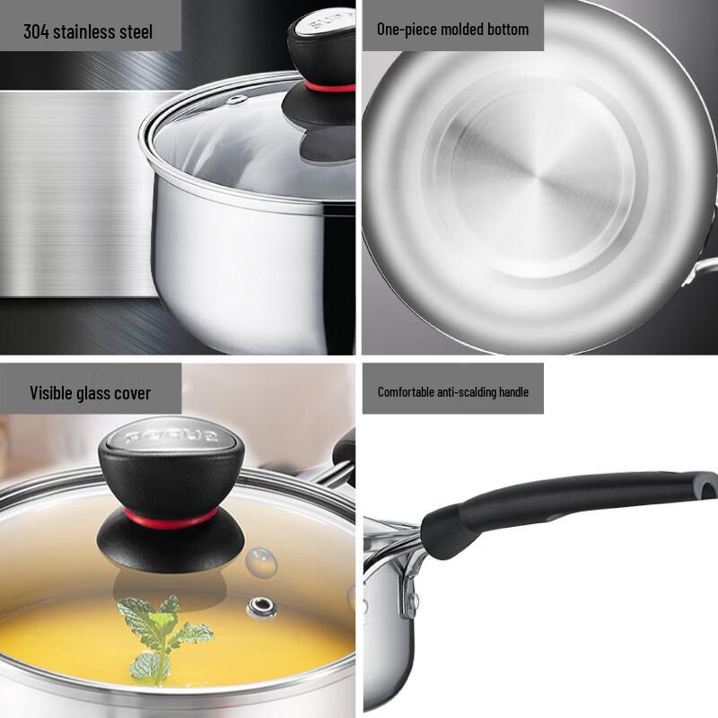 Supor 304 Stainless Steel Red Circle Saucepan