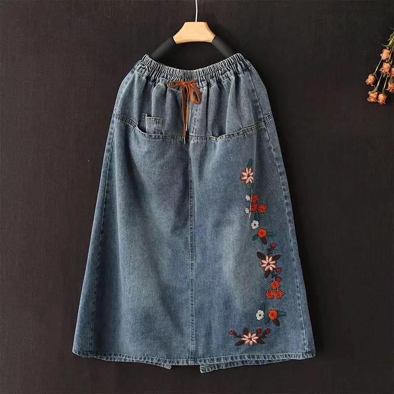 Denim Skirt Women Summer Casual Versatile Elastic High Waist Loose Skirt Oversize Stretchy Slim Solid Colour Dresses