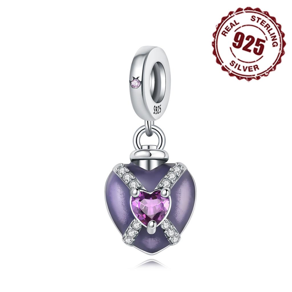 Copper Purple Heart Love Shape Pendant Charms Beads Fit Original Bracelets Diy Jewelry Fine Gifts Accessory