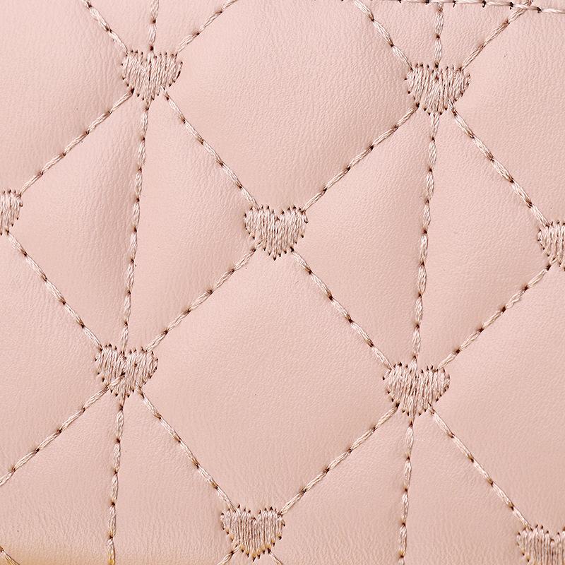 Women Wallet For Pu Leather Fashion Embroidered Love Fold Small Wallet Card Holder Multi-Card Slot Coin Purses Interior Pink
