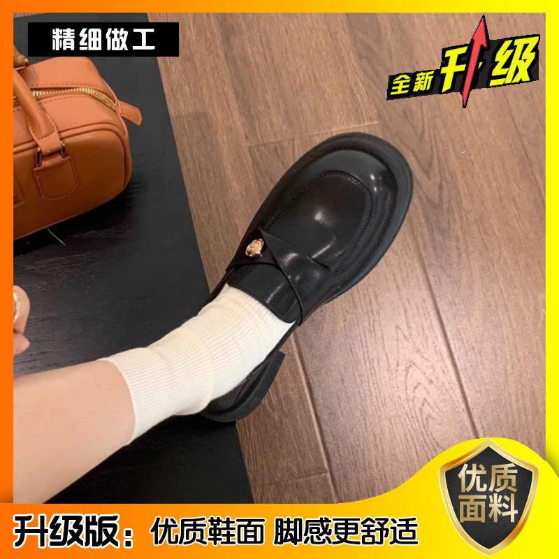 Small gold coins thick-soled thick-heeled loafers women's British style retro one-pedal small leather shoes lazy single shoes