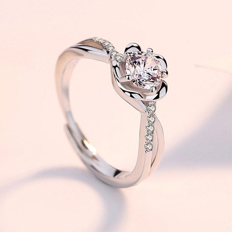 1 Carat Simulated Moissanite Floral Ring – Adjustable Zircon Open Band for Women