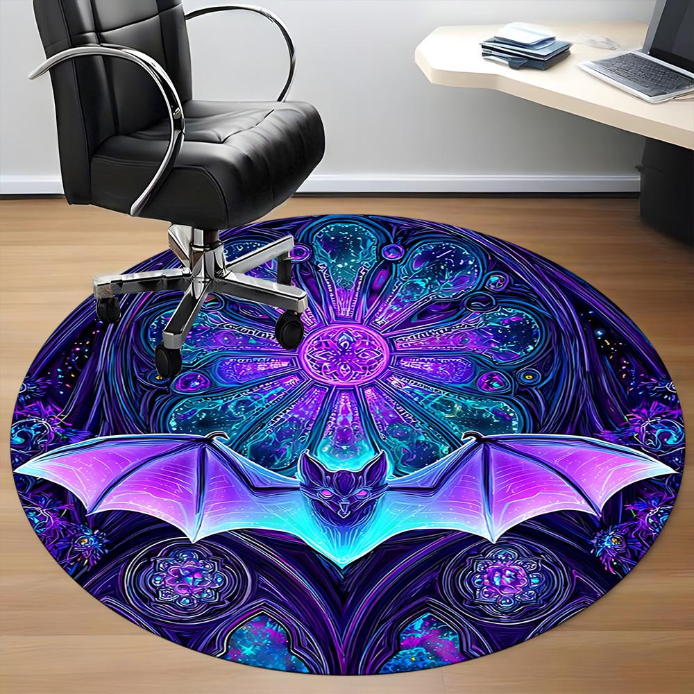 1pc Bat Mandala Office Round Area Rug, Mat Suitable ForOffice, Under Office Chairs Bedroom Living Room Home Decor, Room Deco
