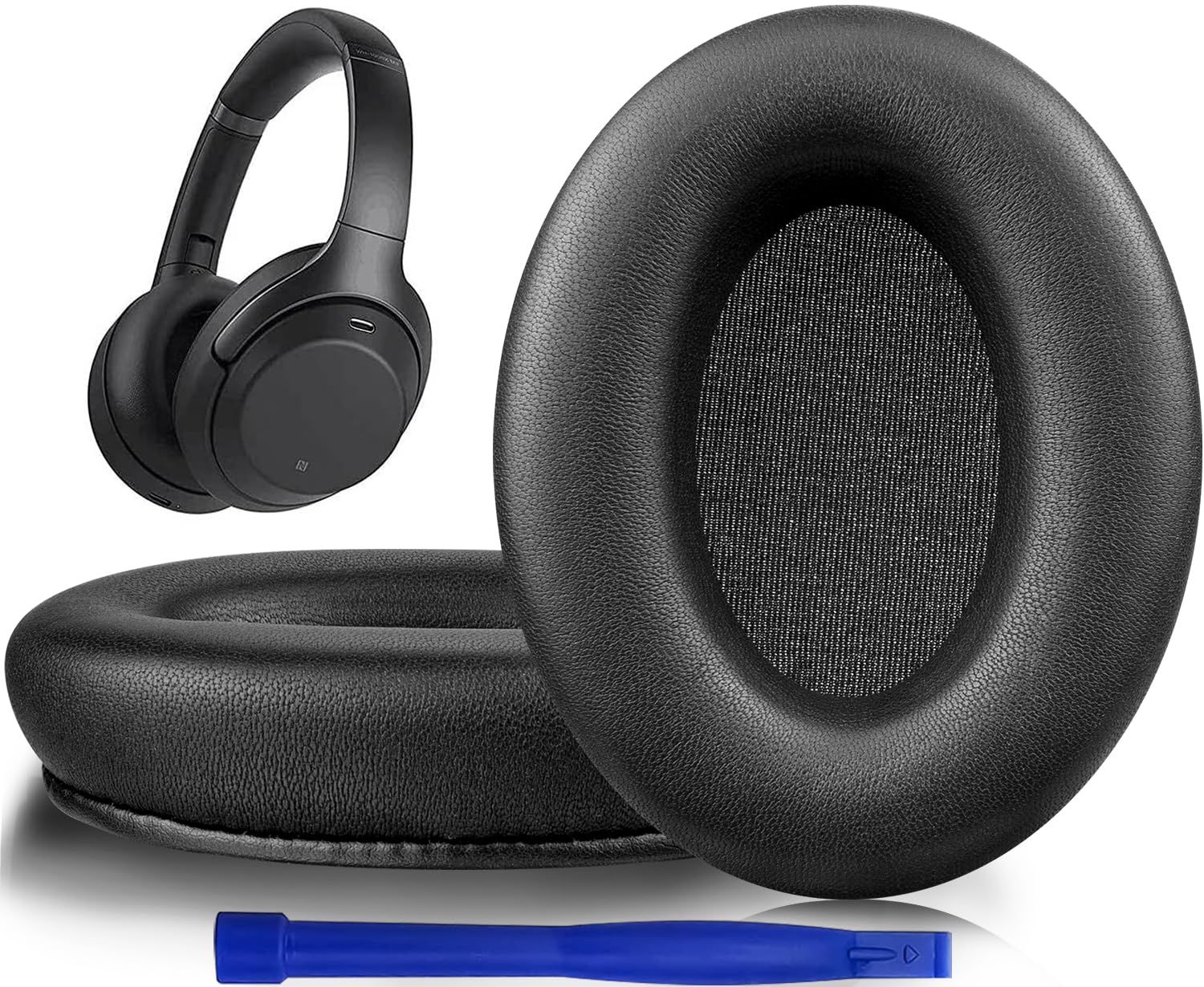 

SOULWIT Sheepskin Ear Pads for Sony WH-1000XM3 (WH1000XM3) Headset, Replacement Noise-Isolating Ear Cushions, Thick Headphone Pads, Bright Black