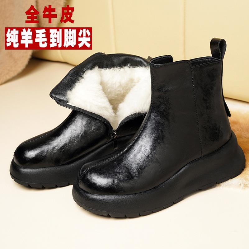 thick-soled women's cotton shoes muffin bottom autumn and winter new casual women's cotton boots casual British retro thickened wool small short boots