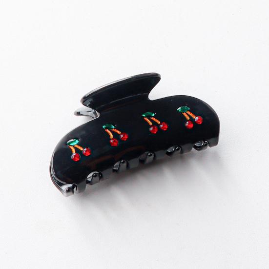 Hair Claw Rhinestones Inlaid Cherry Decoration Back Head Shower Clip Medium Size Shark Hair Claw Versatile Hair Accessory