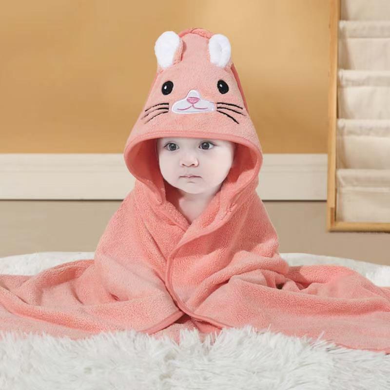 Cross-border Baby Coral Fleece Bath Towel: Hooded Baby Bathrobe & Homewear Swaddle Blanket