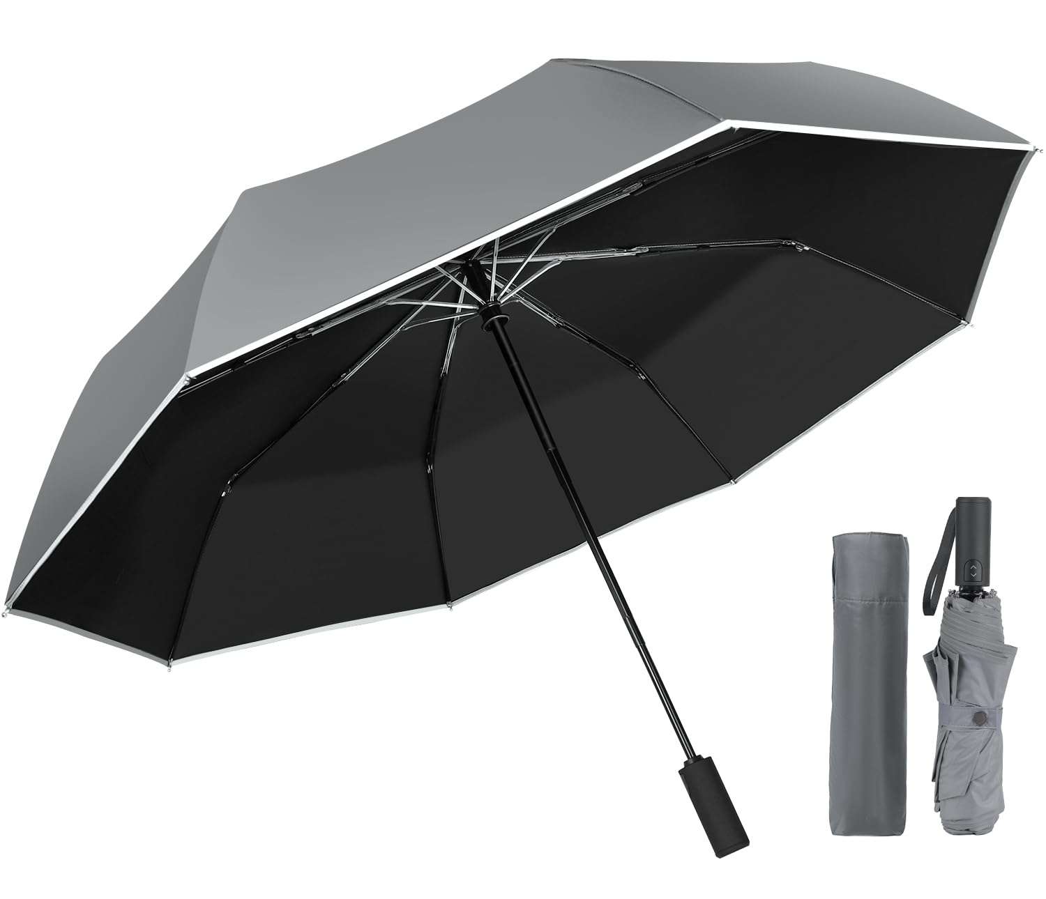 

MOTIFUN Folding Automatic Large Size Super 8 Suitable for Sun and Folding Umbrella for Heavy Rainy Typhoon UV Reflective Durable Folding Umbrella for сірий колір