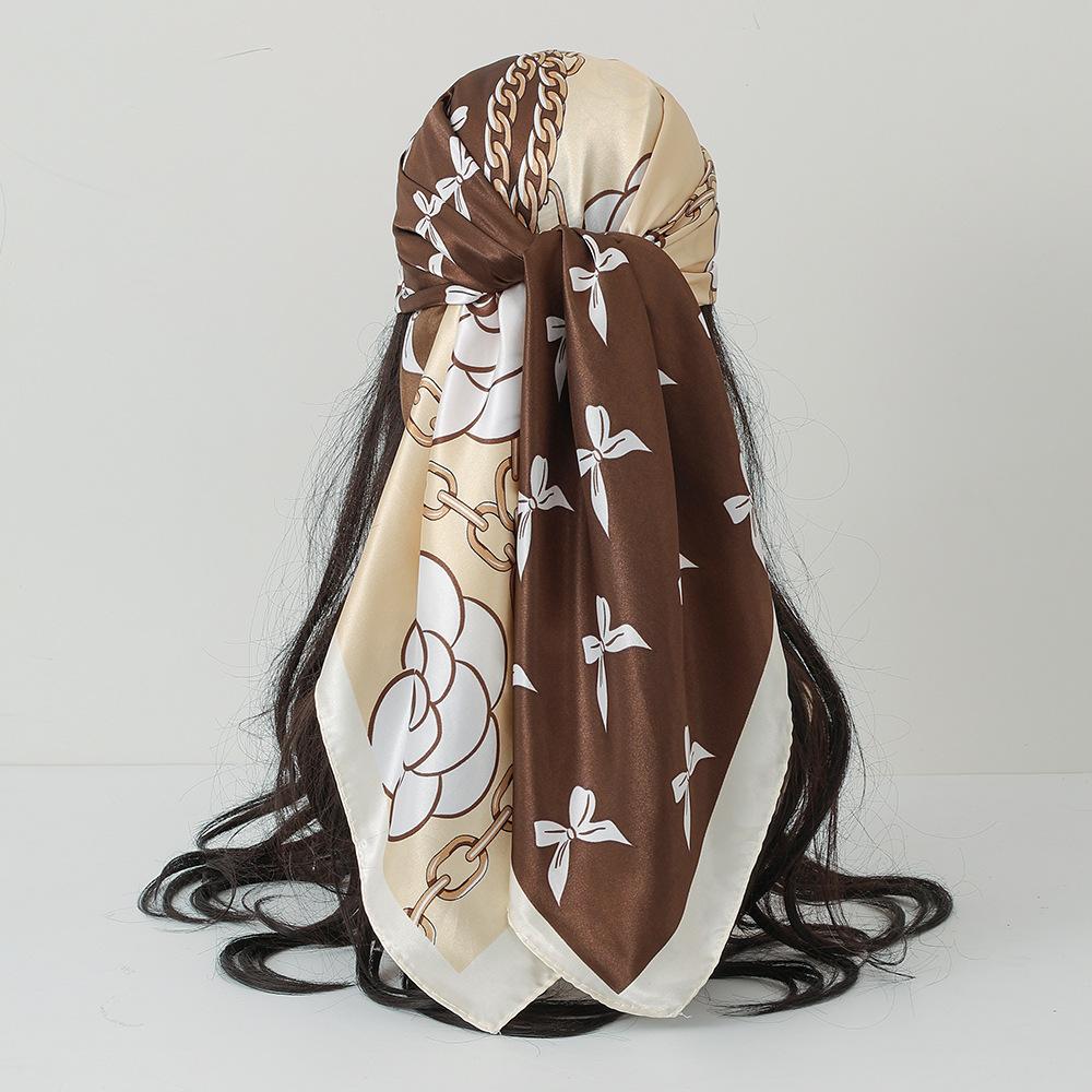 Printed Flower Square Scarf Women Silk Imitation Satin Wraps Line Foulard Headband Designers Bandana Hair Wrap 90*90Cm