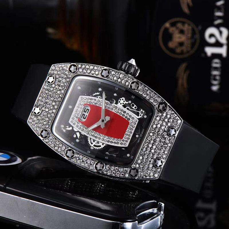 Manufacturer's Spot Supply, Business Fashion Diamond-set, Women's Quartz Watch Red Lip Wine Barrel-shaped Watch