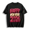 Happy New Year 2026 Printed Casual Loose Fit Crew Neck Long Sleeve Top Pure Cotton T-shirt