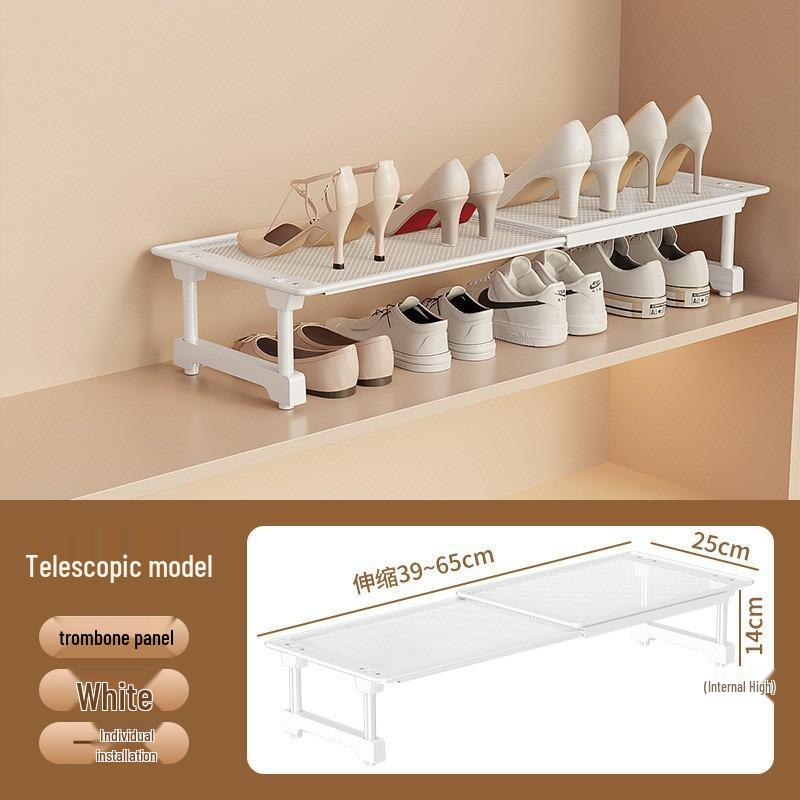 Punch-Free Retractable Kitchen Cabinet Organizer: Iron Art Grid Shelf & Stackable Wardrobe Partition.