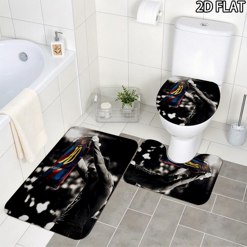 Messi 3pcs Pattern Flannel Nonslip Absorbent Washable Decorative Bathroom Home Toilet Seat Cover Mat Set
