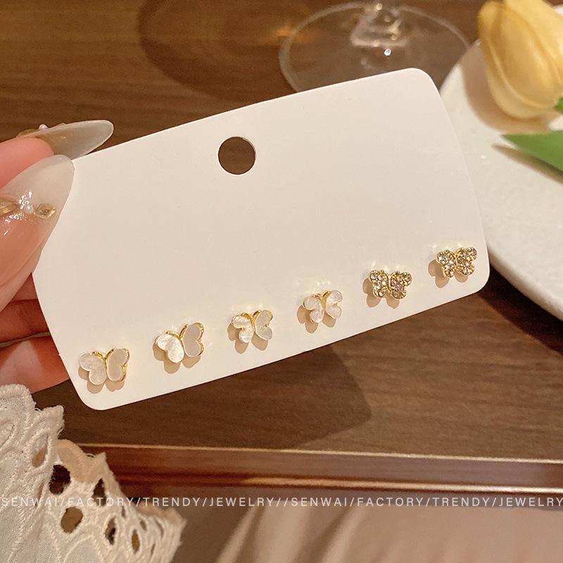 

Mori butterfly set, women s three pairs of stud earrings, one-week ear earrings, annual earrings.