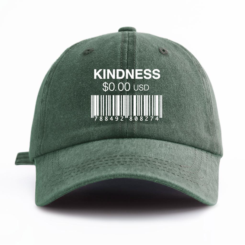 1pc KINDNESS Print Washed Baseball Cap for Adults,Minimalist Retro Style Casual Soft Adjustable Dad Hat, Perfect As Gift