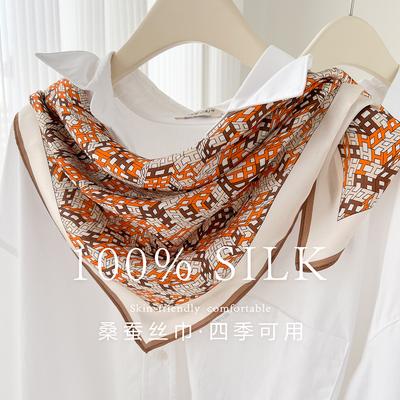 Women S 100 Silk Geometric Printed Square Scarf Spring Summer Versatile Shawl