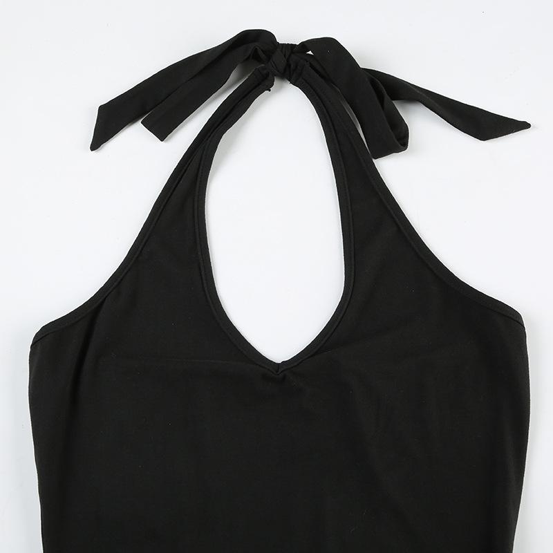 Women's Temperament Wind Neck Strap Mesh Splicing Hot Girl Sexy Backless Split Waist Thin Dresses