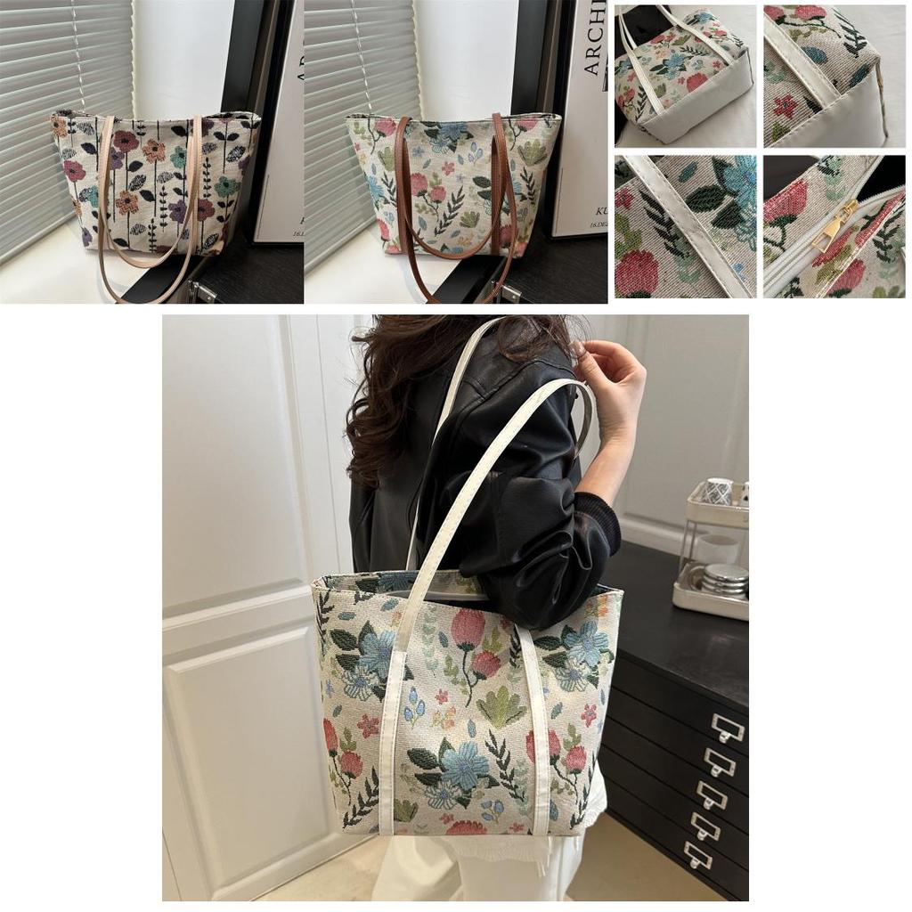 Embroidery Colorful Flower Style Large Capacity Bag For Women With Zipper Closure And Phone Pocket