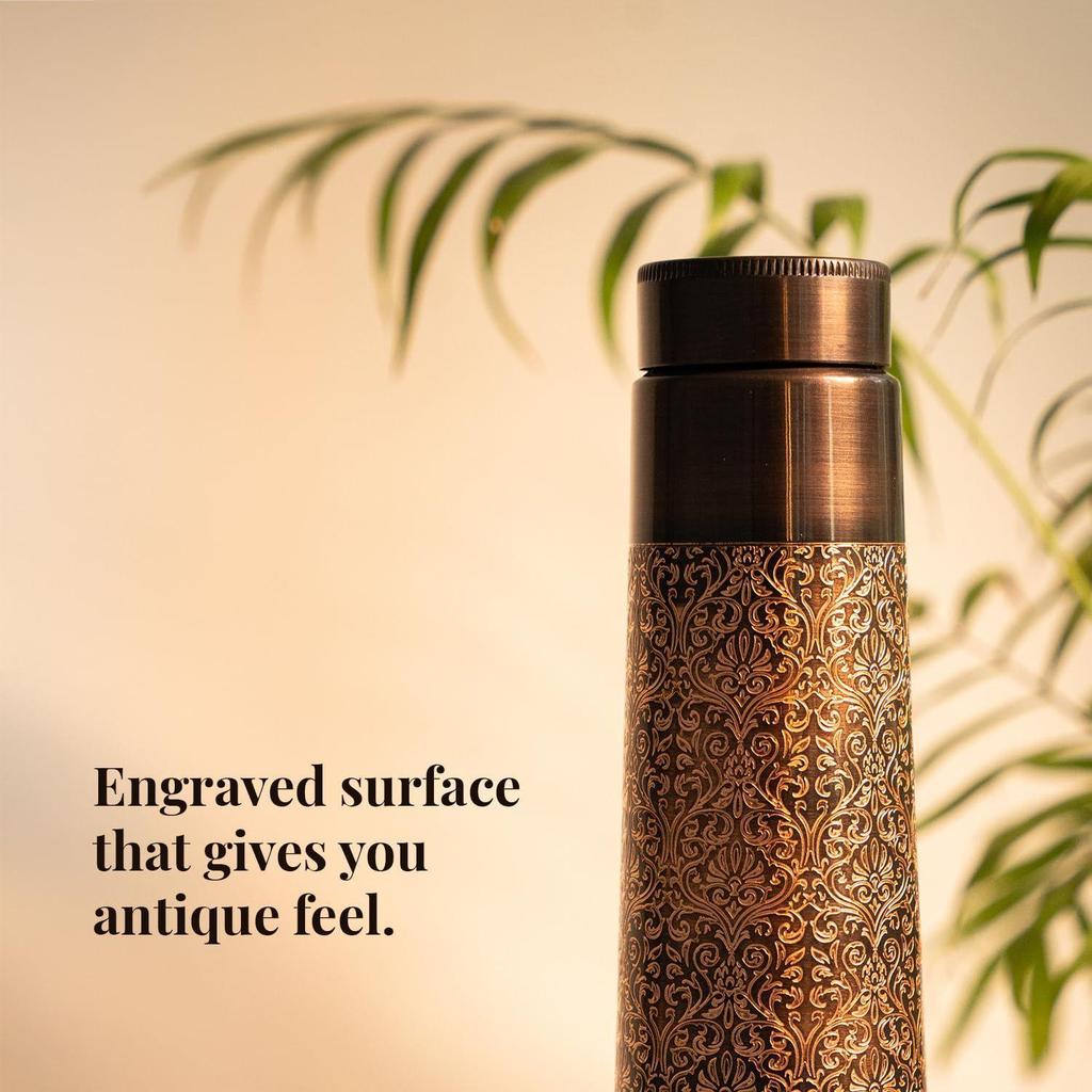 Pure Copper Water Bottle with Glass Set | Antimicrobial, Antioxidant & BPA Free, Boosts Immunity, Support Digestive Health (950 Ml 2x 300ml)