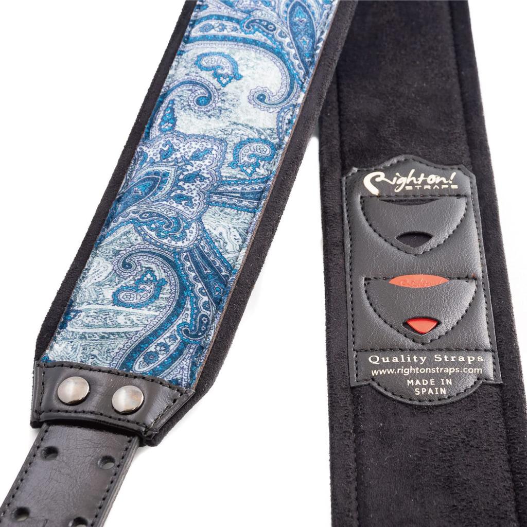 STRAPS Guitar 7cm PAISLEY BLUE RightOn! Strap, Wide, 95-150cm Long, VELVET-70