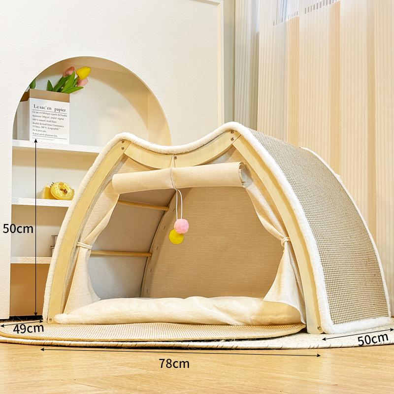 All-Season Cat House with Sisal Scratching Pad Semi-Enclosed Shell Pet Tent Non-Shedding Fleece Sleeping Bag Spacious Cat Villa