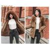 Women Padded Jacket Thickened Plush Lined Coat with Drawstring Waist Winter Warm Puffer Jacket with Faux Fur Hood for Work Streetwear