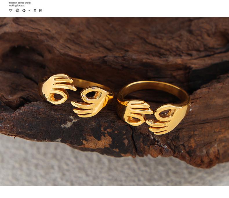 Hong Kong Retro-Style Open Ring: Unique Titanium Steel, 18K Gold, Non-Fading Women’s Jewelry