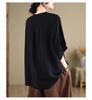 Women's Retro Cotton Linen Plus-Size Summer T-shirt with Loose Seven-Sleeve Design