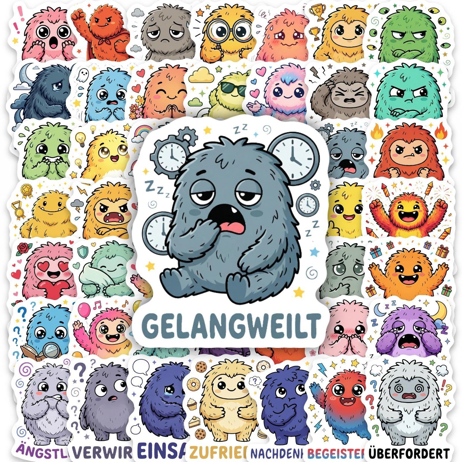 

50 Color Cartoon Emotional Monster Stickers Diy Handmade Decorative Materials Stickers Do Not Repeat