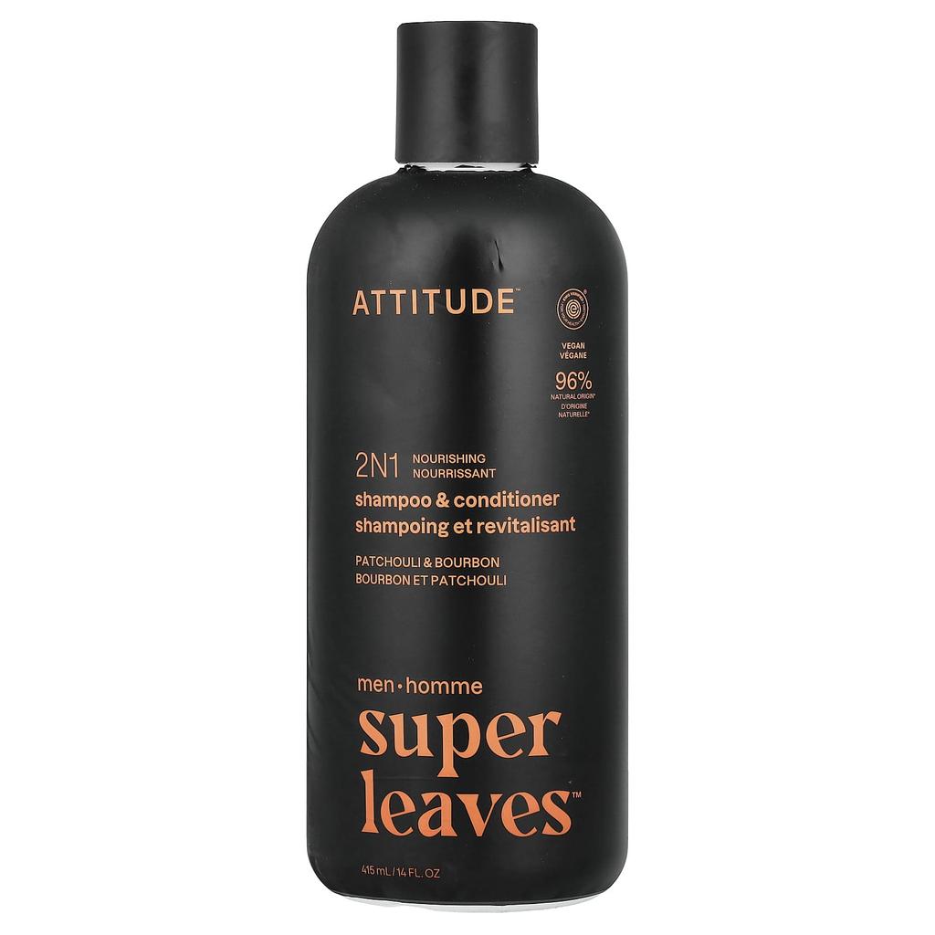 ATTITUDE Super Leaves™, 2N1 Nourishing Shampoo & Conditioner, Men, Patchouli & Bourbon, 415ml (14 Fl Oz)