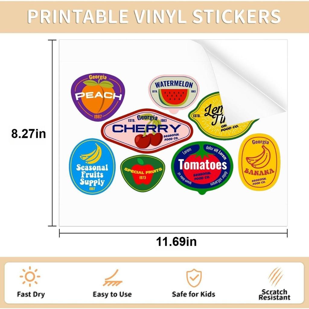 Printable Sticker Paper Glossy White 50 Sheets 8.5"x11" for Inkjet & Laser Printer, Dries Quickly Sticker Paper Self-Adhesive