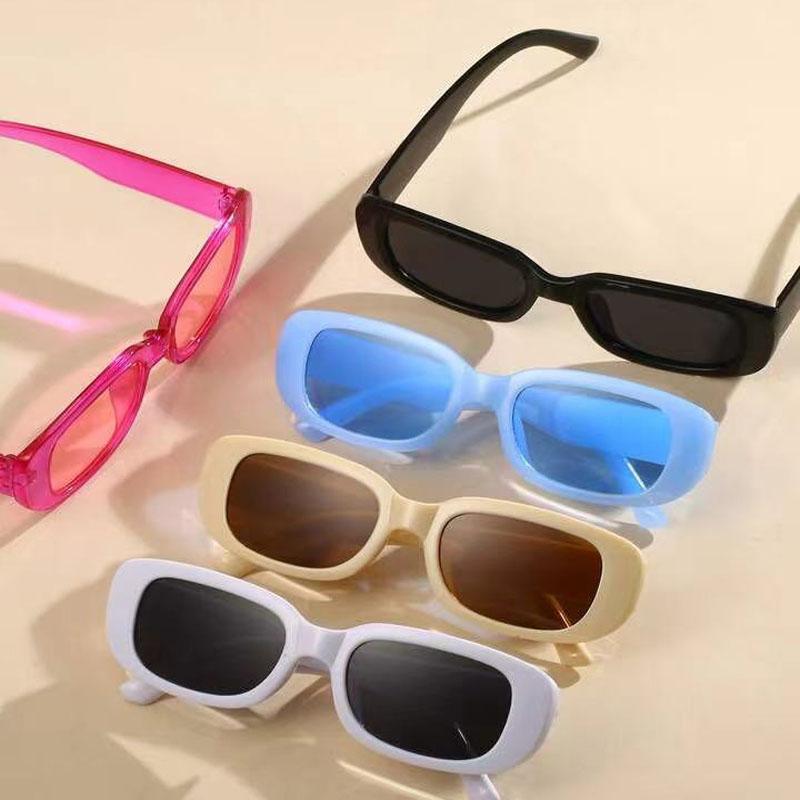 5Pcs Women Black White Gray Tortoiseshell Plastic Frame Small Square Shaped Beach Sunscreen Fashion Sunglasses