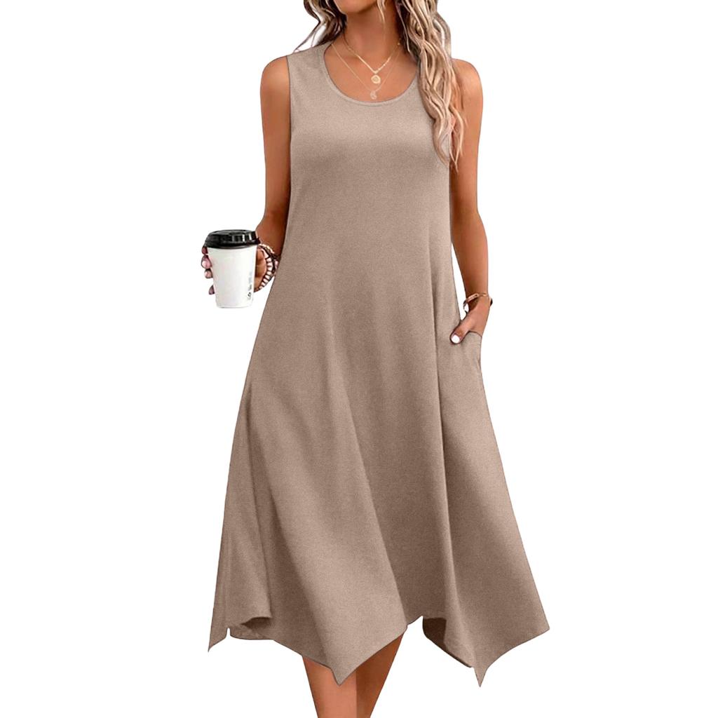 Women's Casual Dress For Summer Tank Dress Loose Beach Dress With Pockets Flare Midi Sundress