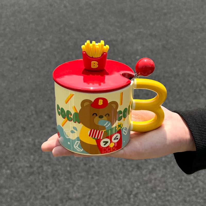 Ins wind fries Bär Keramiktasse mit Deckel für Freundinnen und Mädchen Geburtstagsgeschenk praktische Tasse Souvenir