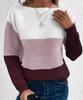 2026 Women's Color Block Patchwork Knit Sweater - Autumn/Winter Round Neck Long Sleeve Pullover Top