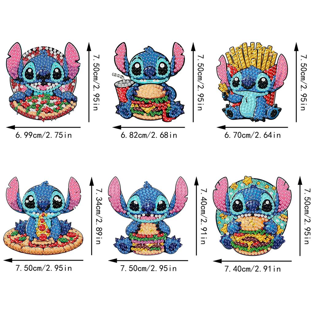 6Pcs DIY Diamond Painting Refrigerator Magnets, Disney Stitch, Cross-stitch Round Diamond Handicraft Home Decoration Gift
