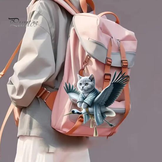 Jul akryl katter bil hänge med linne Söt katt dekoration ryggsäck nyckelring hängande prydnad för bil spegel