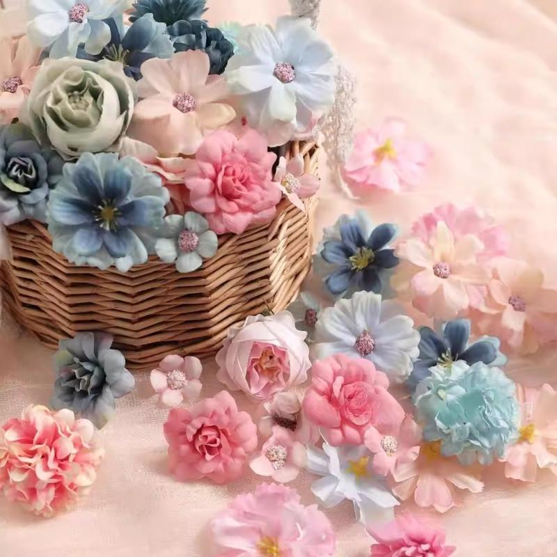Pack of 50 Assorted Color Small Fabric Flowers for Handmade Crafts Home Decoration and Party Arrangements