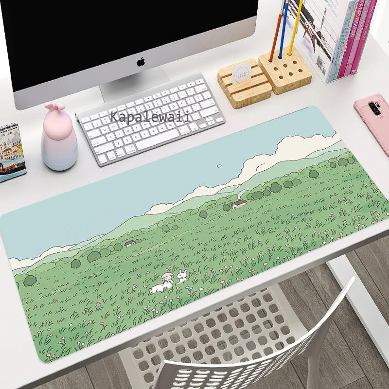 Green Plant Large Area Mousepad Gaming XXL Mouse Pad Size Office Long Table Mat Kawaii Desk Teen Girls Bedroom Laptop Carpet