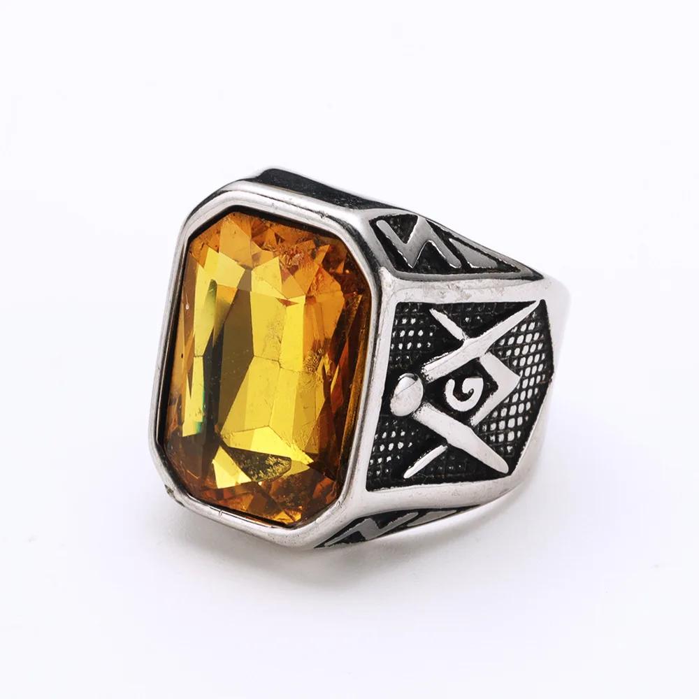 Punk Vintage Masonic Stone Rings for Men Women Party Creative Multi Colored Stainless Steel Letter G Ring Jewelry Gift Wholesale