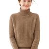 Women's High Neck Wool Cable Knit Sweater - Thick, Solid Color Base Layer, Warm Cashmere Knitwear for Autumn and Winter.