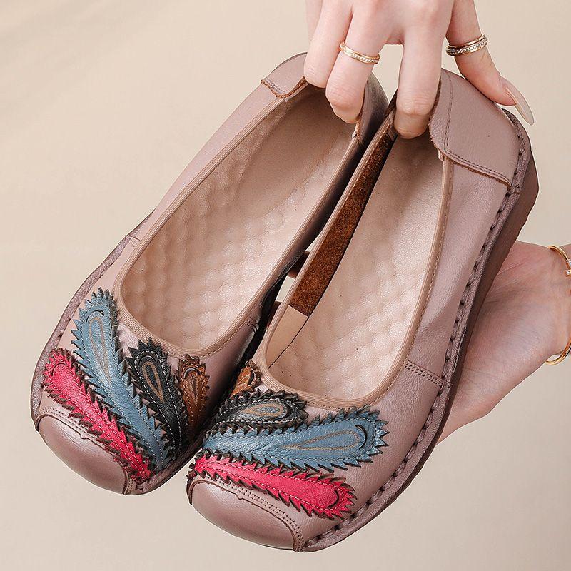 Fashion New 2025 Genuine Leather Wedge Flats Woman Patches Slip On Shoes Elegant Women's Loafers Handmade Platform Moccasin Ladies Flats